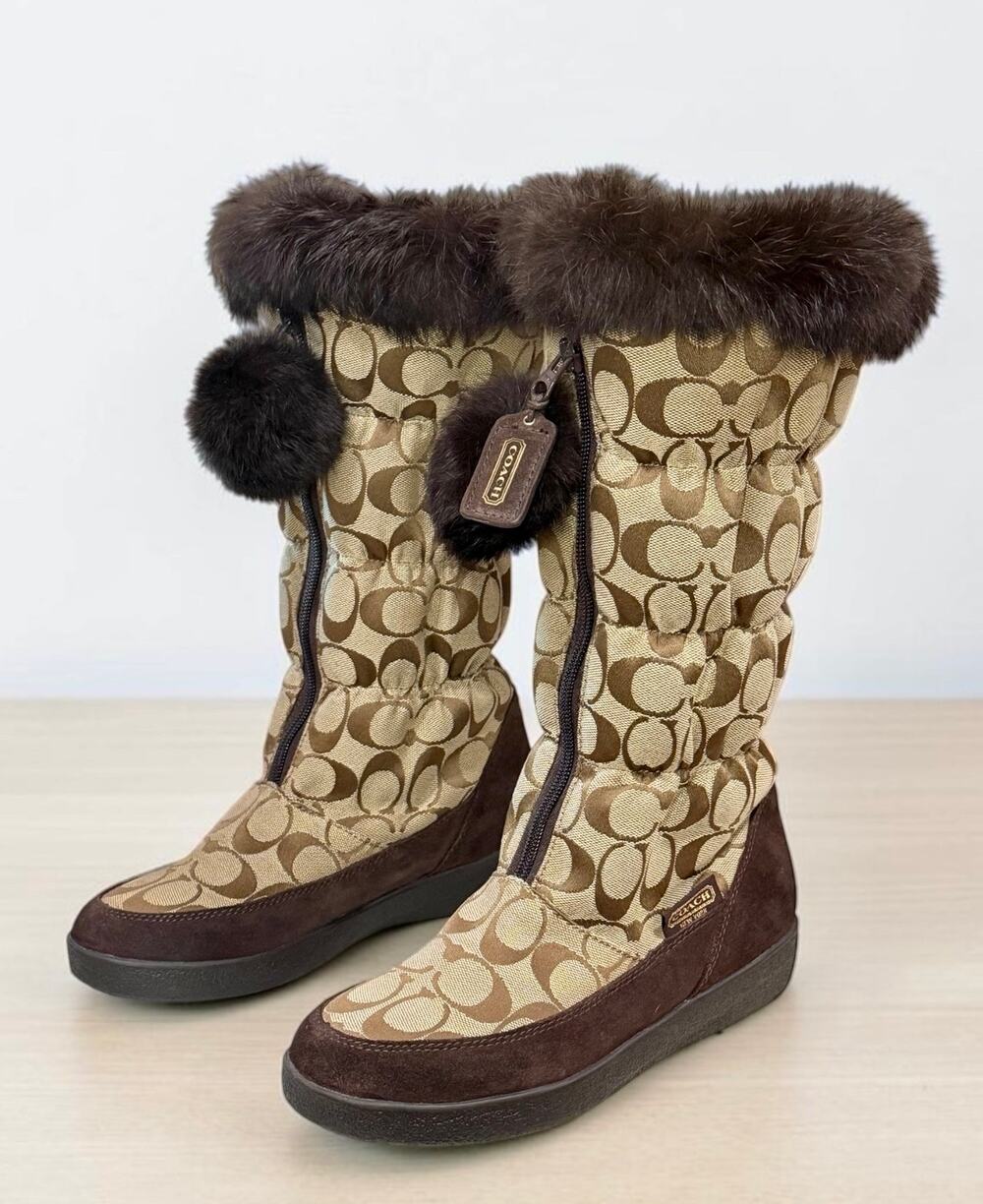 Y2K Coach Q1709 Theona Signature Fur Trimmed Boot Size 7.5B